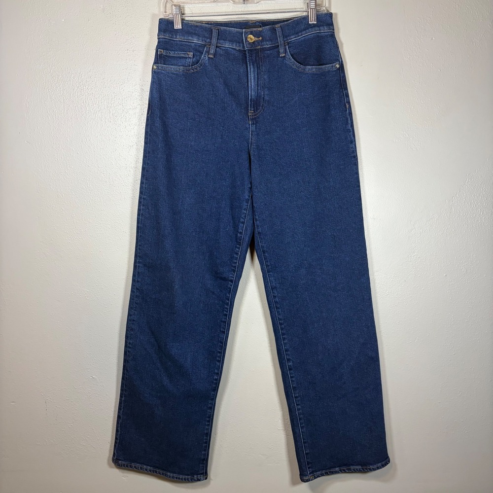 Express Womens High Waisted Wide Leg Jeans Dark Indigo Blue Denim Size 8